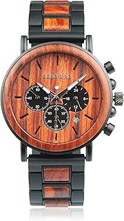 BOBO BIRD Wooden Mens Watches Wood & Stainless Steel Combined Chronograph Military Quartz Casual Wristwatches