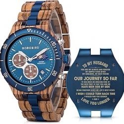 2win Mens Personalized Engraved Wooden Watches Fashion Multifunction Custom Watch Birthday Anniversary Wood Watches for Husband Boyfriend Dad Him Son with Gift Box