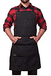 Hudson Durable Goods - Heavy Duty Waxed Canvas Work Apron with Tool Pockets (Black), Cross-Back Straps & Adjustable M to XXL