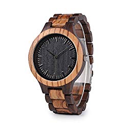 Mens Wooden Watch, Black & Zebra Sandalwood Wood Quartz Watch for Men Casual Wrist Watches
