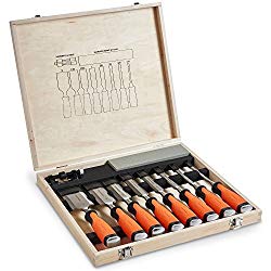 VonHaus 10 pc Premium Craftsman Woodworking Wood Chisel Set with Honing Guide, Sharpening Stone and Wooden Storage Case