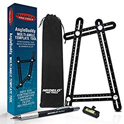 AngleBuddy by Midelo | Aluminum Metal Angleizer Template Tool | Multi Angle Measuring Ruler Angularizer | Ultimate Irregular Shape Layout Copy Anglulizer | BONUS 6-in-1 Multi Tool & Bubble Level