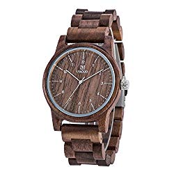 Wooden Watches Mens,BIOSTON 40mm Unisex Design Quartz Analog Movement Casual Walnut Wood Wristwatches