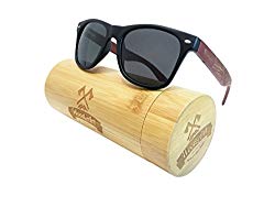 WoodofArt Wood Polarized Sunglasses For Men And Women Wayfarer Shades With Wooden Case (Black, Grey)