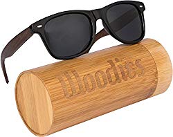WOODIES Walnut Wood Wayfarer Sunglasses with Polarized Lens in Bamboo Tube Packaging