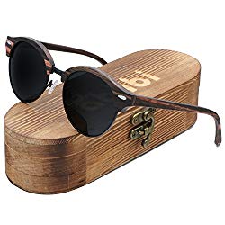 Ablibi Mens Ebony Wood Sunglasses Polarized Bamboo Wood Shades in Wood Case