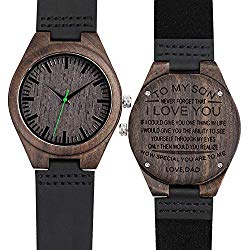 CORBIN Engraved Wooden Watch for Son and Boyfriend,Personalized Wood Watch Gift for Boyfriend, Graduation Gift from Mom, from Dad (ME1006Black Dad-Son I Love U)
