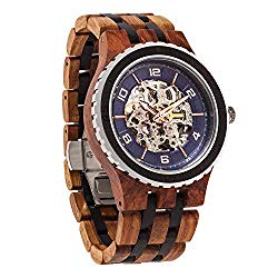 Wilds Wood Watches Premium Eco Self-Winding Wooden Wrist Watch for Men, Natural Durable Handcrafted Gift Idea for Him (Ambila Ebony)