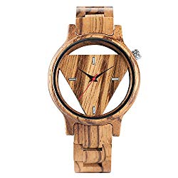 Entire Wooden Watch, Hollow Triangle Dial, Ultra Light Unisex Wood Wristwatch with Adjustable Band