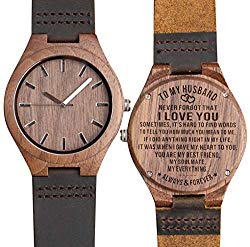 to My Husband Wooden Watch Engraved Always and Forever Wife to Husband Gift Best Wedding Personalized Anniversary Birthday Gifts for Him Man Walnut