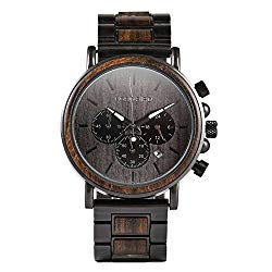 Mens Wooden Watches Luxury Stainless Steel Wood Watch for Men Chronograph Quartz Watches