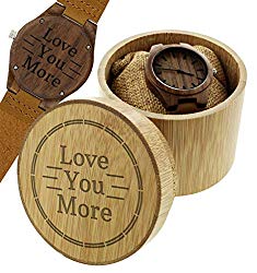 Engraved Wood Anniversary Gifts Love You More Mens Sentimental Gifts Engraved Wooden Watch Gift Set