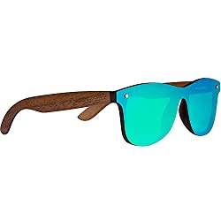 Woodies Walnut Wood Sunglasses with Flat Mirror Polarized Lens (Green)