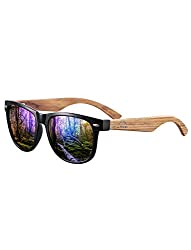 AMEXI Men's Wooden Sunglasses-Polarized Sunglasses Wooden Leg Sun Frame 100% UV Protection (Blue)