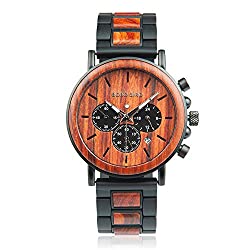 BOBO BIRD Men’s Casual Wrist Watch, Wood & Stainless Steel Watch with Luminous Pointers, Classic Analog Watches with Gift Box