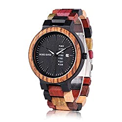 BOBO BIRD Natural Wood Watch Colorful Mens Wooden Watches Week & Date Display Japanese Quartz Movement Chronograph Unique Wristwatch for Men