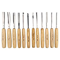SCHAAF Full Size Wood Carving Tools Set of 12 with Canvas Case - Gouges and Chisels for Beginners, Hobbyists and Professionals