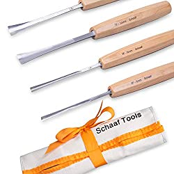 Schaaf Tools Wood Carving Fishtail Set for Detail Work, 4pc | Canvas Case Included