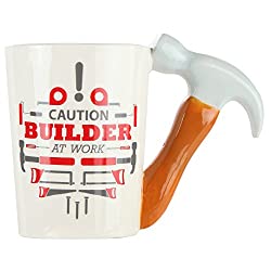 Hammer Handle Ceramic Coffee Mug. Novelty Coffee Mug with Tool Handle for DIY Enthusiasts, Contractors, Woodworkers, Carpenters & Electricians - by Home-X