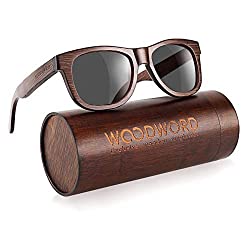 Polarized Wood Sunglasses for Men Women - Bamboo Wood Sunglasses with Wood Case (Black)