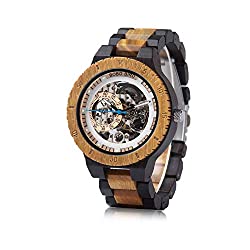 BOBO BIRD Mens Wooden Mechanical Watches Luxury Lightweight Large Size Watch for Men with Gife Box