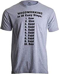 10 Easy Steps of Woodworking | Funny Wood Working Worker Tool Saw Humor T-Shirt-(Adult,M) Sport Grey