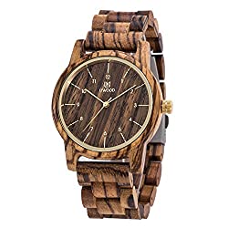 Wooden Watches Men,BIOSTON Natural Handmade 40mm Unisex Design Zebra Wood Grain Wrist Watch with Adjust Tool