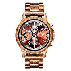 Wooden Watches for Men Women, Stylish Wood Date Chronograph Military Casual Wristwatches (A-Walnut Wood)