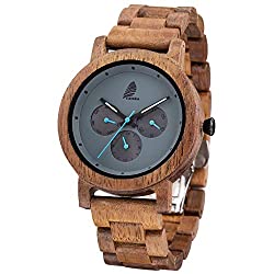 Men's/Women Wooden Watch，CZOKA Wrist Watches Men/Woman 100% Natural Wooden Quartz Movement Clock+Date/Week Display Unisex Design Lightweight for Women's and Man's (Round Acacia Wood)