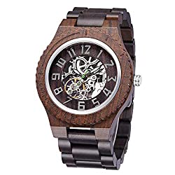 TJW Wooden Watches for Mens Automatic Mechanical Watch Lightweight Timepieces Wood Watch for Men (Black Sandalwood)