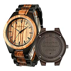 Engraved Wooden Watches, Personalized Engraved Wood Watch Japanese Movement Battery Anniversary Birthday Graduation Design for Husband Love Dad Mom Son Friend Engraved Watch (for All Love)