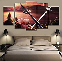 HOPE003 Canvas Painting 5 Framed 5 Piece Asuna Sword Art Online Animation Poster Paintings on Canvas Fort Cartoon Nite Wall Pictures Decor Canvas