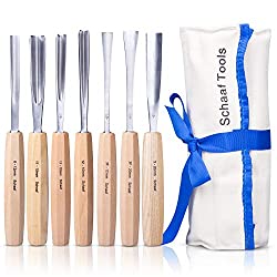 SCHAAF Full Size Wood Carving Tools, Set of 7 | for Beginners, Hobbyists and Professionals | Canvas Case Included