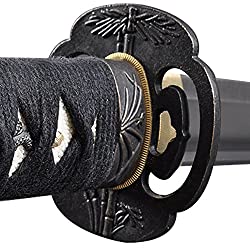 Handmade Sword Full Tang Black Scabbard Stainless Steel Unsharpened Edge Iaido Training Katana Sword, Bamboo