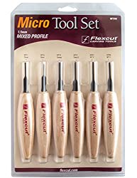 FLEXCUT Carving Tools, 1.5Mm Mixed Profile Micro Tool Set, High-Carbon Steel Blades, with Solid Ash Handle, Set of 6 (MT910)