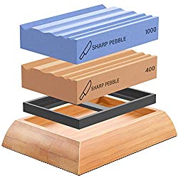 Sharp Pebble Whetstones Wood Carvers Sharpener-Dual Grit Sharpening Stones Grit 400 & 1000- Pefect Waterstone Sharpener for Woodworking, Wood Carving Tools, Chisels & Gouges with Non Slip Bamboo Base