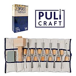 Puli Craft Wood Carving Knife Tools Set - Gouges Chisels Sharpening Stone Mallet Beginner Woodworking Kit with Canvas Case - Precision Cutting & Shaping for Personal Use Whittling