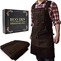 Woodworking Shop Apron - 16 oz Waxed Canvas Work Aprons | Metal Tape holder, Fully Adjustable to Comfortably Fit Men and Women Size S to XXL | Tough Tool Apron to Give Protection and Last a Lifetime