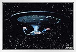 Pyramid America Star Trek The Next Generation USS Enterprise Stars TV Show White Wood Framed Poster 14x20
