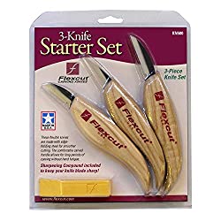 Flexcut Carving Knives, Starter Set, with Ergonomic Handles and Carbon Steel Blades, Set of 3 (KN500)