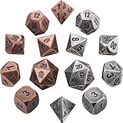 Jovitec 14 Pieces Metal Solid Zinc Alloy Game D&D Dices Set Durable Polyhedral Dice with Printed Numbers and Velvet Storage Bags for Game, Dungeons and Dragons, RPG, Math Teaching (A)
