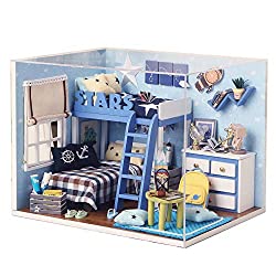 Spilay DIY Miniature Dollhouse Wooden Furniture Kit,Handmade Mini Home Model with Dust Cover & Music Box ,1:24 Scale Creative Doll House Toys for Children Gift(Star Trek) H05