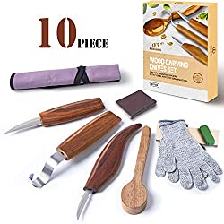 Wood Carving Tools Kit-K KERNOWO Wood Carving Knife Set with Hook Carving, Chip Wood, Whittling Knife Carved Spoon, Kuksa Cup, and Bowl, 10 Pcs Spoon Carving Tools Kit for Beginners Woodworking