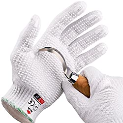 NoCry Cut Resistant Protective Work Gloves with Rubber Grip Dots. Tough and Durable Stainless Steel Material, EN388 Certified. 1 Pair. White, Size Small