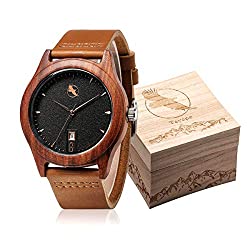 Wooden Watch, Natural Wood Watches for Men Minimalist Design Engraved Wood Box