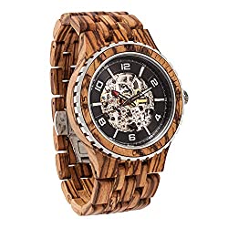 Wilds Wood Watches Premium Eco Self-Winding Wooden Wrist Watch for Men, Natural Durable Handcrafted Gift Idea for Him