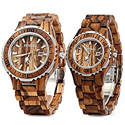 Bewell ZS-100B Couple Wooden Quartz Watch Men and Women 30M Water Resistance Date Display Fashion Watches (FBA)