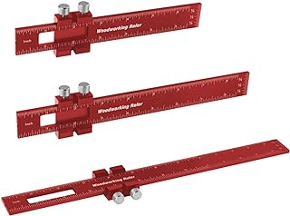 Woodworking Ruler, 3Pcs Precision Pocket Metal Slide Rule Inch and Metric T-Type Scribing and Square Ruler for Marking and Measuring (6/8/12 Inch)