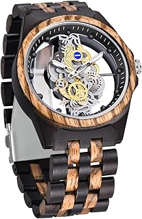 Men's Wooden Watch Lightweight Wooden Bamboo Skeleton Mens Watches Analog Quartz Wood Watches for Men
