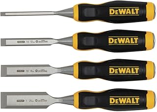 DeWalt DWHT16063 4-Piece Chrome Carbon-Steel Wood Chisel Set, Bi-Material Handle
